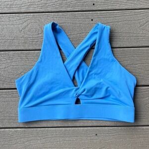 Fabletics Oasis Twist Blue Sports Bra Size 1X Criss Cross Activewear Athletic